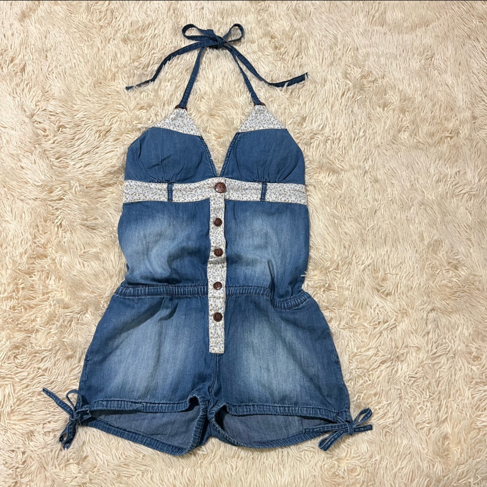 Celebrity Pink Distressed Soft Denim Rompers Shortalls Size L